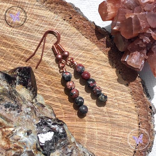 Leopard Skin Jasper Bead Earrings Copper